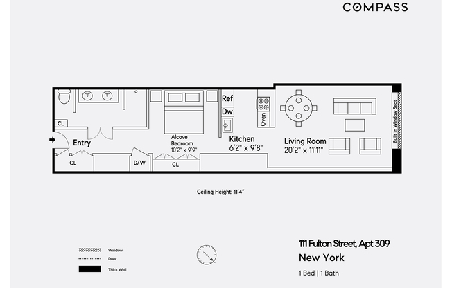 Studio, 1 bath, 698 sqft, $3,900, Unit 309