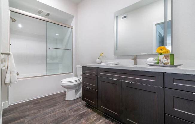 Bathroom with vanity at Montecito Apartments at Carlsbad, California, 92010