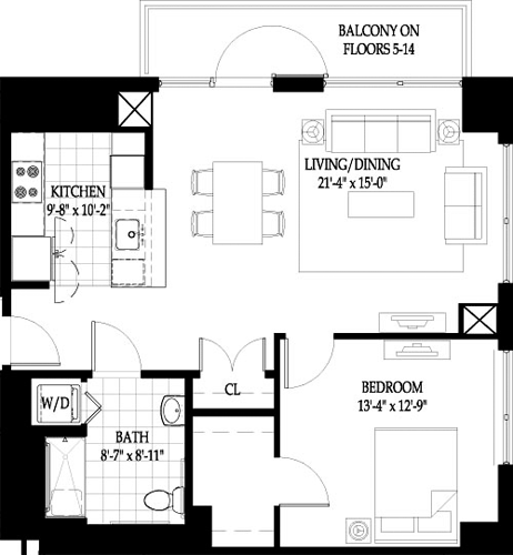 1 bed, 1 bath, 856 sqft, $3,295, Unit 302
