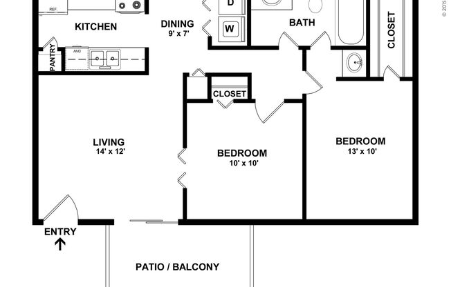 2 beds, 1 bath, 800 sqft, $1,345