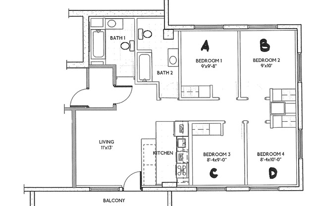 1 bed, 2 baths, 980 sqft, $700, Unit 1216-406A