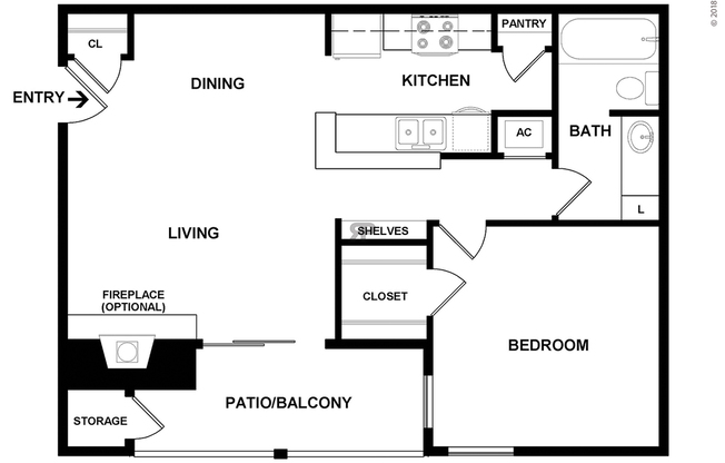 1 bed, 1 bath, 603 sqft, $734