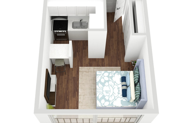 3D Floor Plan Rendering of Studio Apartment