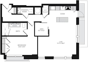1 bed, 1.5 baths, 857 sqft, $4,099