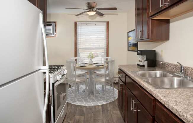 a kitchen and dining area