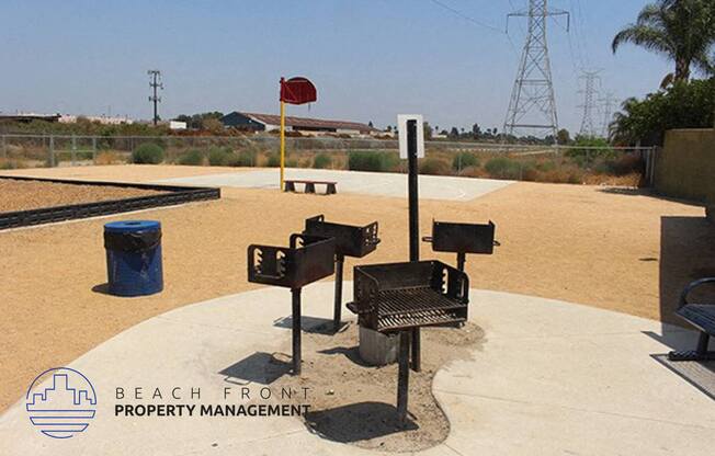 the beach from property management kiosk is in the middle of a sandy area