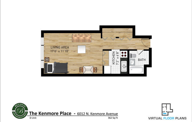 Studio, 1 bath, 362 sqft, $1,375, Unit 4D