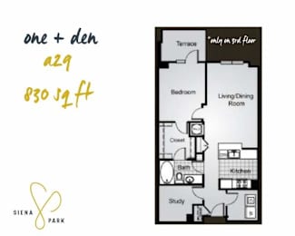 1 bed, 1 bath, 830 sqft, $2,470