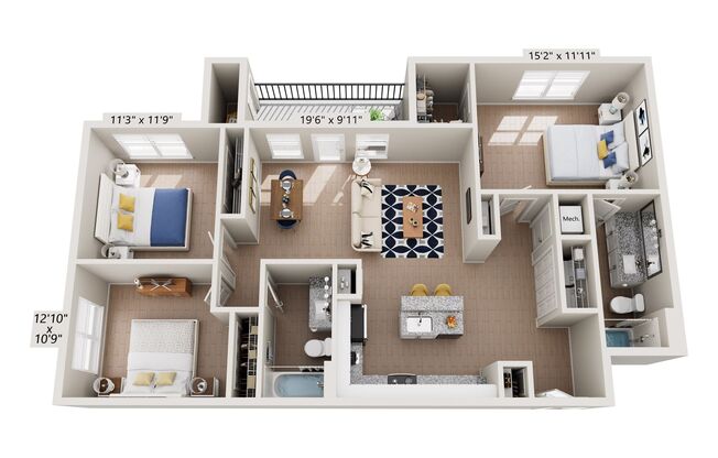 3 beds, 2 baths, 1,225 sqft, $2,099, Unit 5110-108