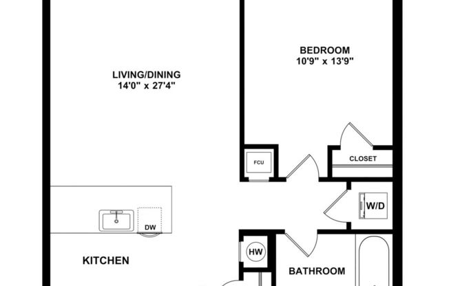 1 bed, 1 bath, 639 sqft, $2,300