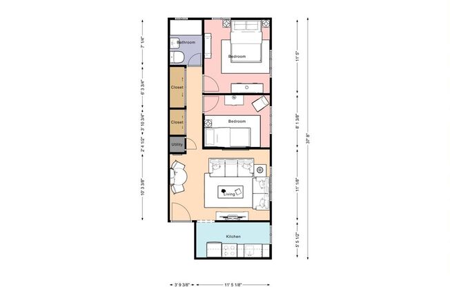 2 beds, 1 bath, 610 sqft, $850, Unit 195-03