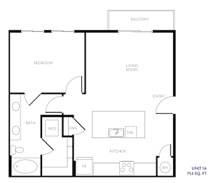 1 bed, 1 bath, 753 sqft, $1,504