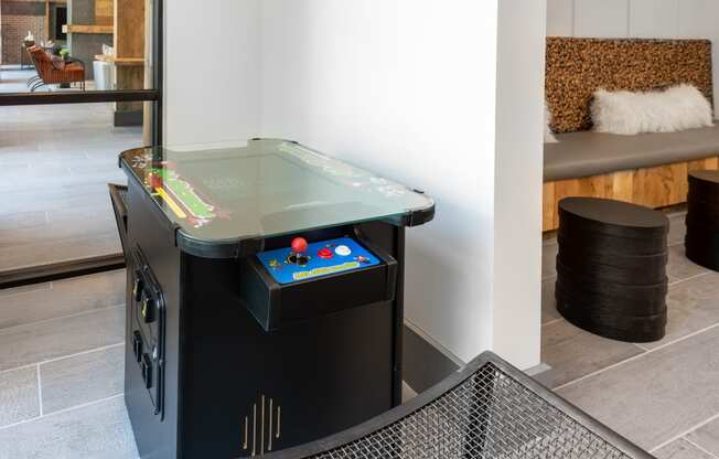 game room at the cannery at the packing district apartments