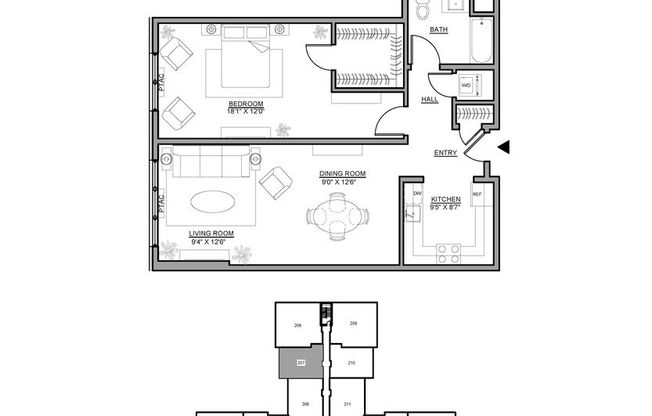 1 bed, 1 bath, 961 sqft, $2,500, Unit 207