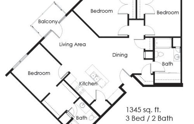 3 beds, 2 baths, 1,345 sqft, $1,950, Unit 124