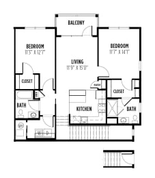 2 beds, 2 baths, 1,199 sqft, $2,287