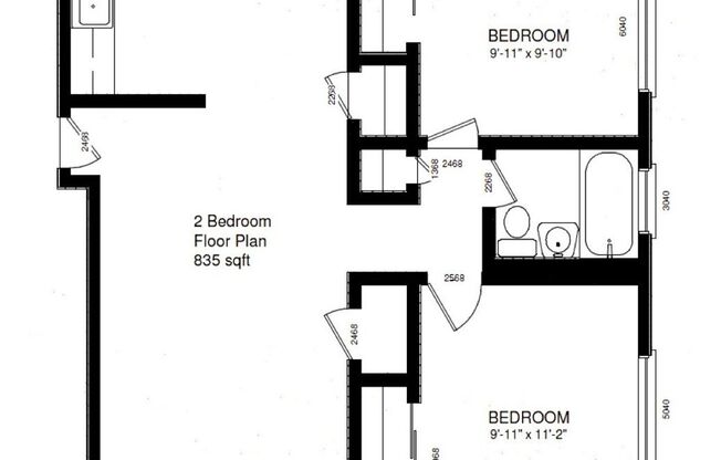 2 beds, 1 bath, 835 sqft, $1,325, Unit CR 208