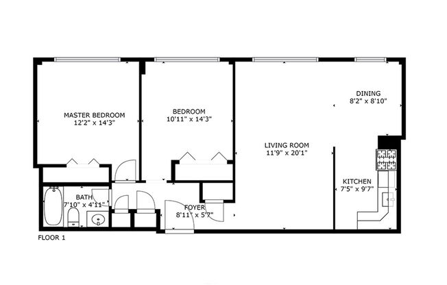 2 beds, 1 bath, 860 sqft, $1,300