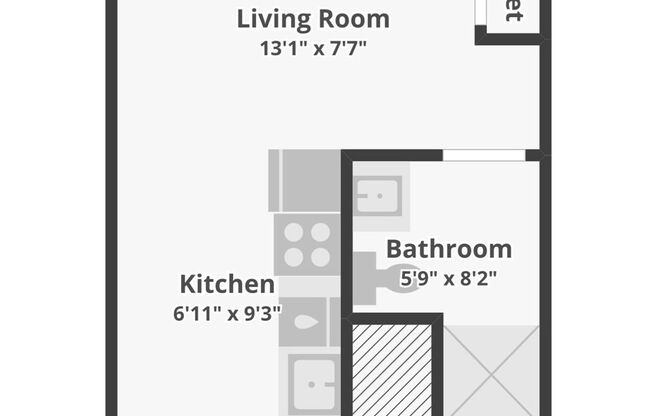 Studio, 1 bath, 252 sqft, $950