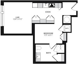 Studio, 1 bath, 528 sqft, $2,620