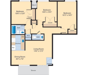 3 beds, 1 bath, 970 sqft, $2,288
