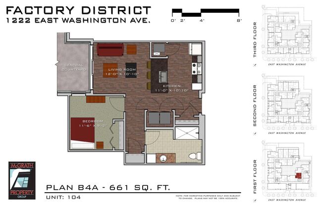 1 bed, 1 bath, 661 sqft, $1,675, Unit 104