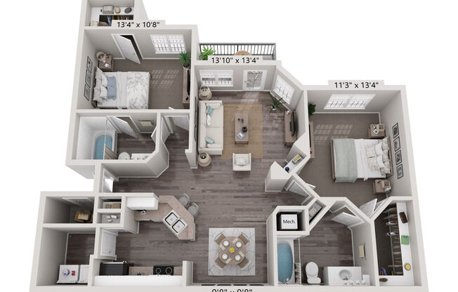 2 beds, 2 baths, 1,095 sqft, $1,526