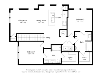 2 beds, 2 baths, 1,240 sqft, $1,819