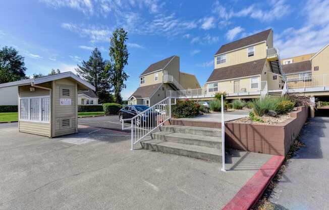 Community Mailbox area with small staircase leading to one of the buildings