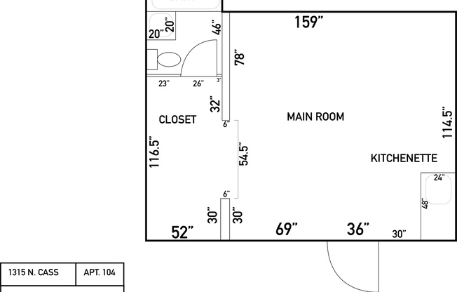 Studio, 1 bath, $775, Unit 104