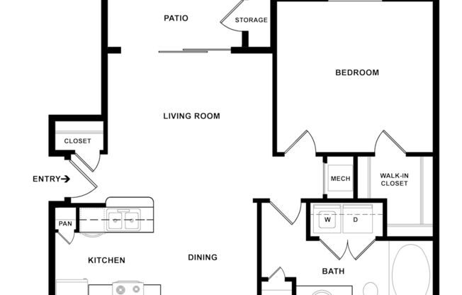 1 bed, 1 bath, 713 sqft, $1,360