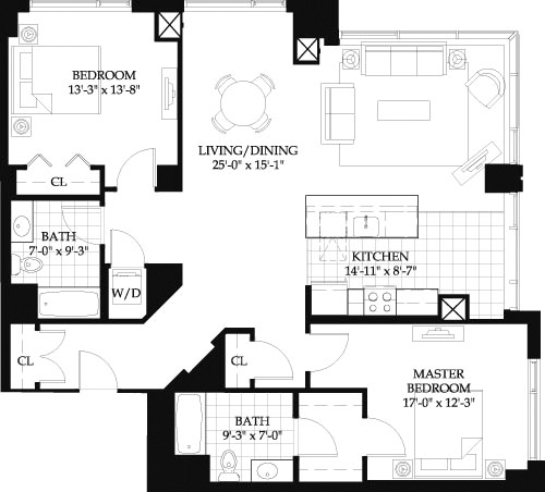 2 beds, 2 baths, 1,389 sqft, $5,035, Unit 402