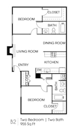 2 beds, 2 baths, 955 sqft, $1,049