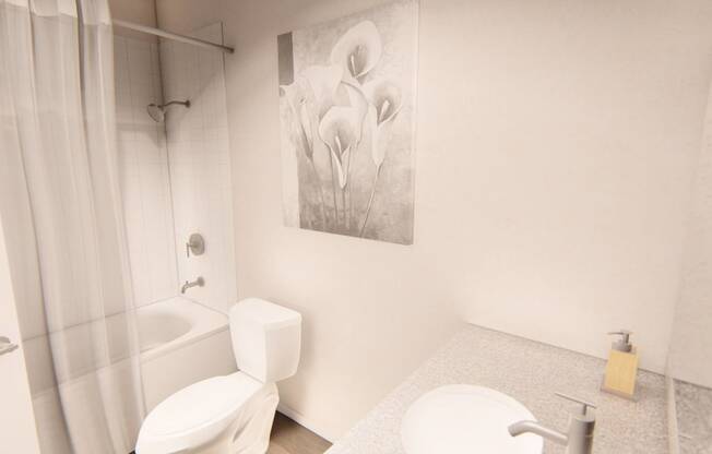 a bathroom with a toilet sink and shower at Brownstones at Palisade Park Townhomes, Broomfield