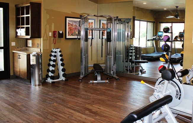 Gym with Free Weights at Tucson Apartments Near La Encantada