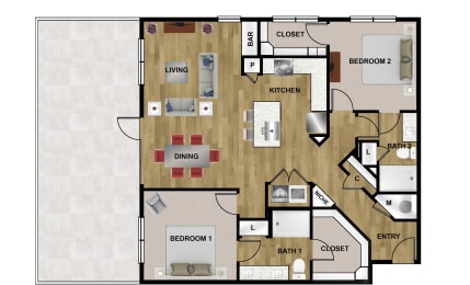 2 beds, 2 baths, 1,327 sqft, $1,902