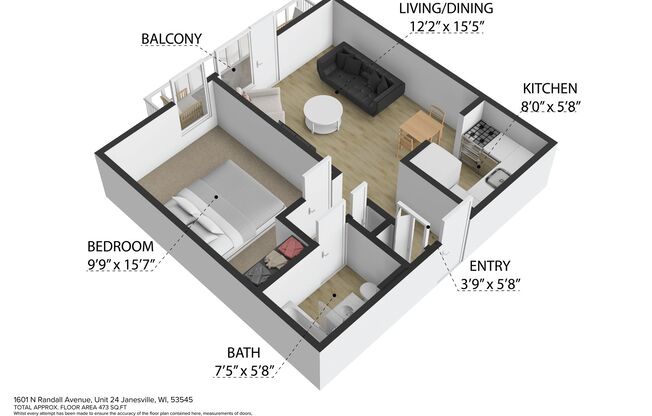 1 bed, 1 bath, 550 sqft, $1,295, Unit 1601-83