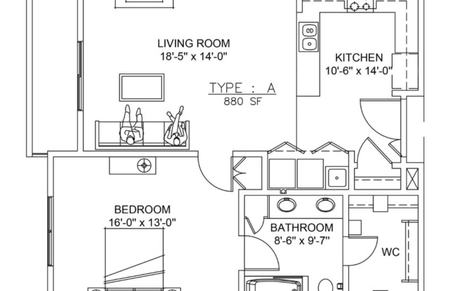 1 bed, 1 bath, 880 sqft, $2,400, Unit 402