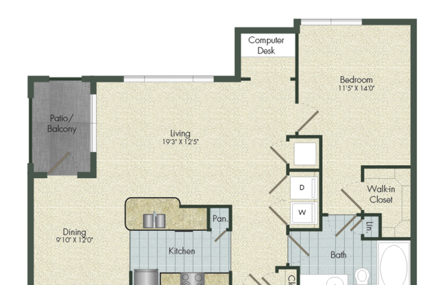 1 bed, 1 bath, 901 sqft, $1,457