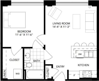 1 bed, 1 bath, 579 sqft, $1,495