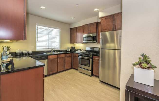 Kitchen with stainless steel appliances