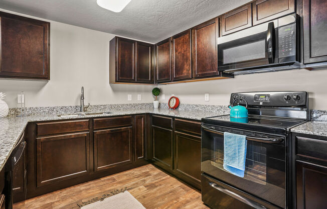 our apartments have a modern kitchen with stainless steel appliances and granite counter tops