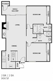 2 beds, 2 baths, 900 sqft, $1,275