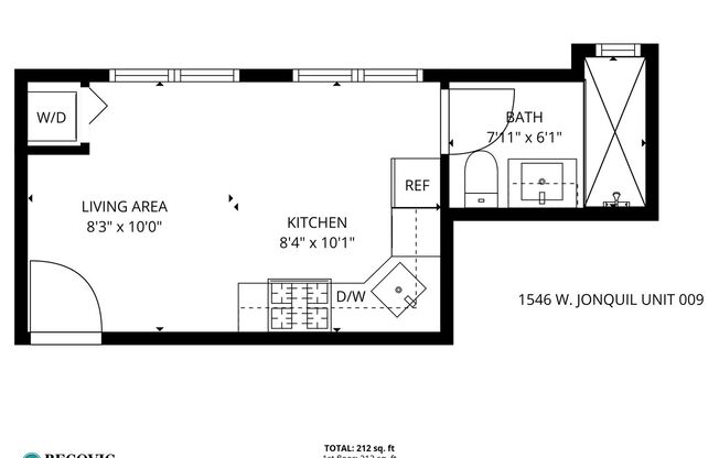 Studio, 1 bath, 212 sqft, $1,295, Unit 009
