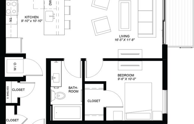 1 bed, 1 bath, 695 sqft, $1,544, Unit E432