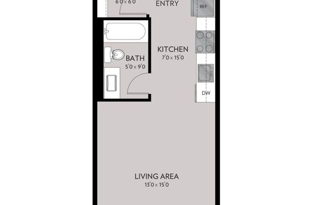 Studio, 1 bath, 425 sqft, $1,389, Unit 217A