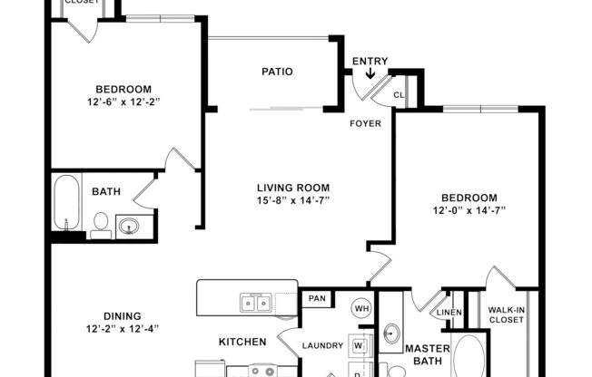 2 beds, 2 baths, 1,143 sqft, $1,550