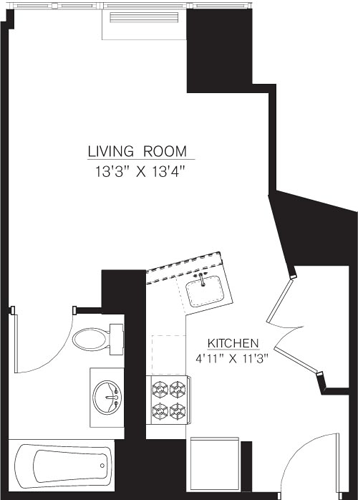 Studio, 1 bath, 402 sqft, $3,478, Unit 35B