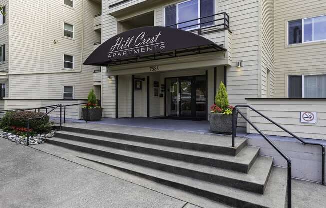 a view of the entrance to the all clear apartments at Hill Crest Apartment Homes, Seattle