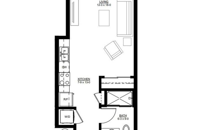 Studio, 1 bath, 422 sqft, $1,350, Unit 122